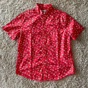 GoodFellow & Co Hawaiian Floral Short Sleeve Button Down Red & White, Size Large